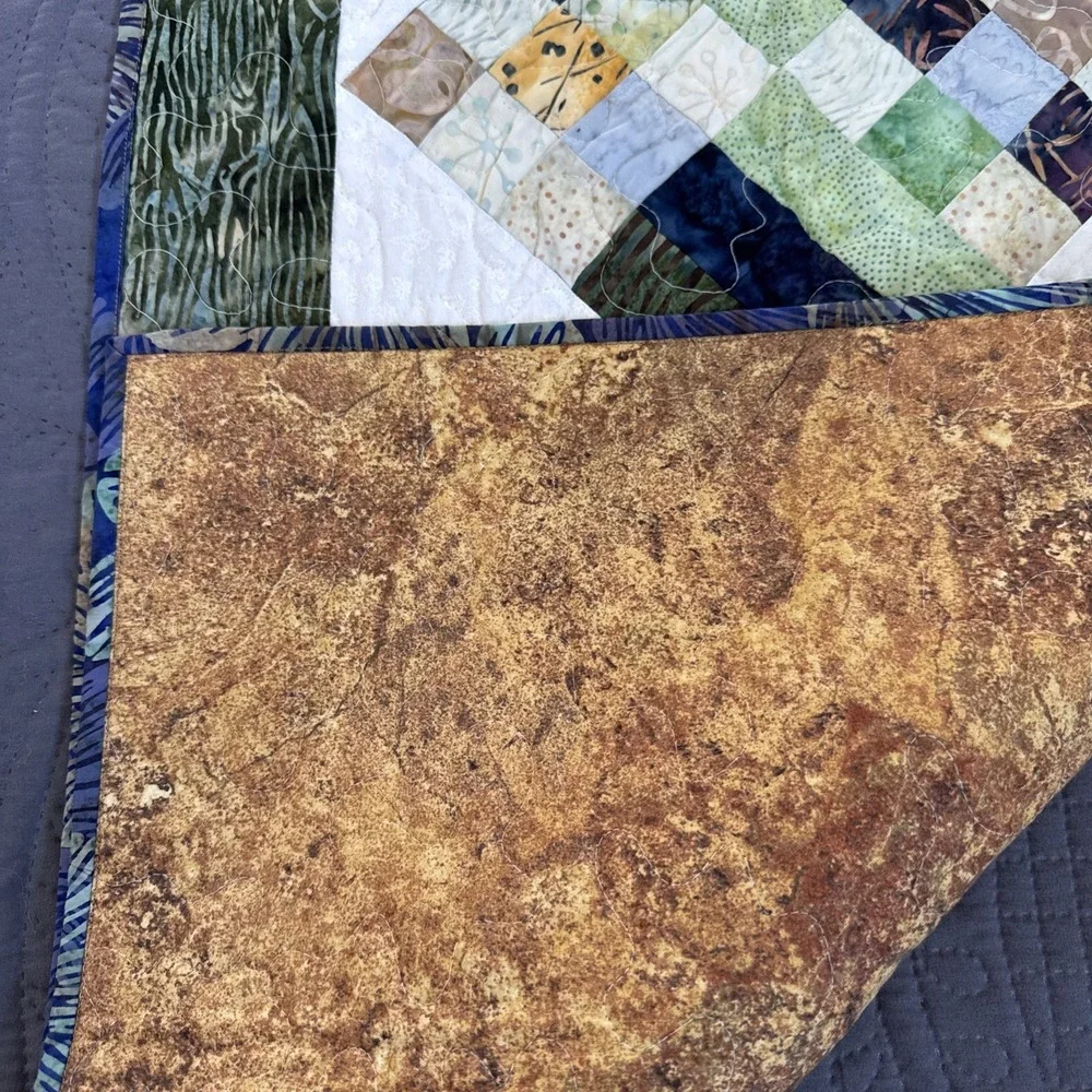 Hand Made Quilted Table Runner Topper Mat ~Multi color Batiks ~ 18 X 56
